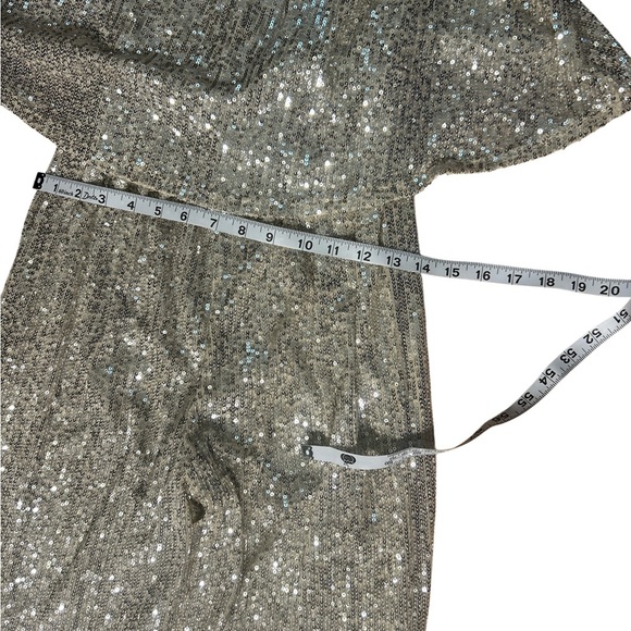 Sage Champagne Sequin Jumpsuit Women’s Small Strapless Wide Leg Party Holiday - Picture 5 of 6
